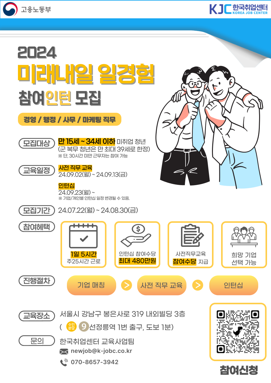 [한국취업센터] 인턴형 경영, 행정, 사무, 마케팅 직무 참여자 모집 포스터.png